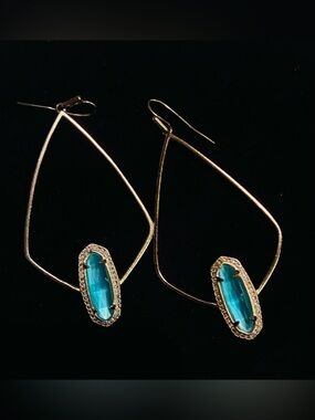 Kendra Scott Gold Teardrop Earrings with Bright Blue Stone
